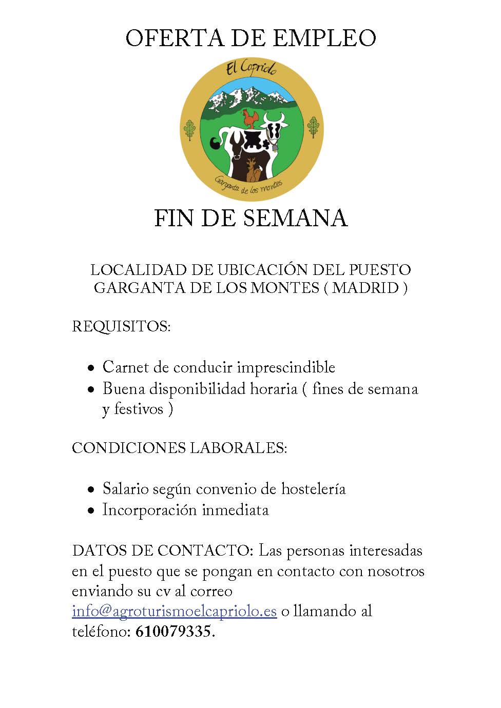 OFERTA DE EMPLEO EL Capriolo